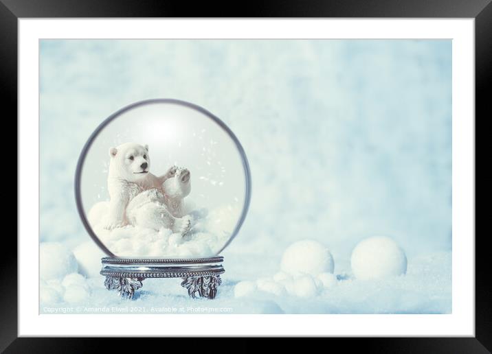 Winter Snow Globe With Polar Bear Framed Mounted Print by Amanda Elwell