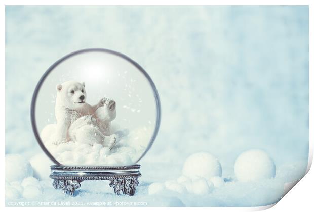 Winter Snow Globe With Polar Bear Print by Amanda Elwell