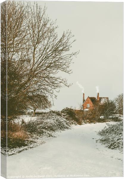 Country Cottage In Winter Canvas Print by Amanda Elwell