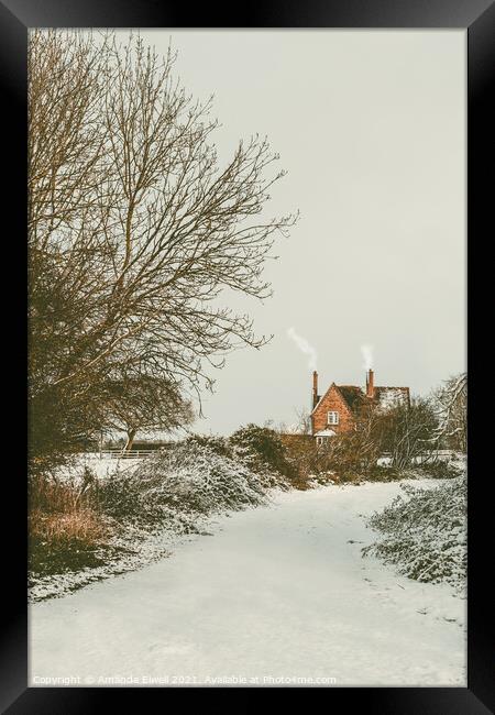 Country Cottage In Winter Framed Print by Amanda Elwell