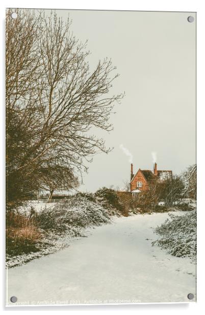 Country Cottage In Winter Acrylic by Amanda Elwell