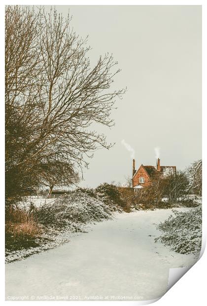 Country Cottage In Winter Print by Amanda Elwell