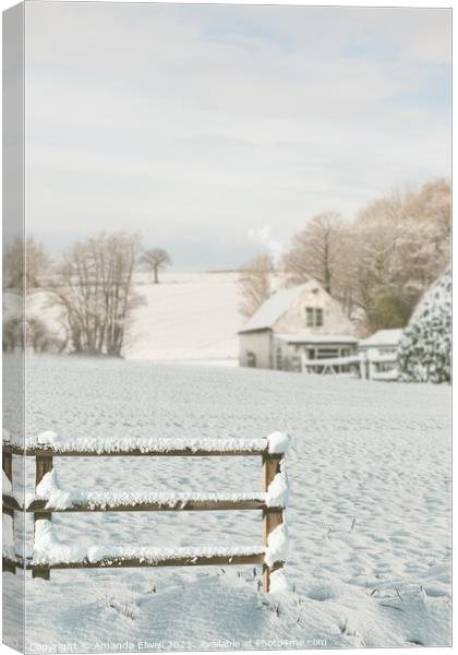 Snow Covered Fence Canvas Print by Amanda Elwell