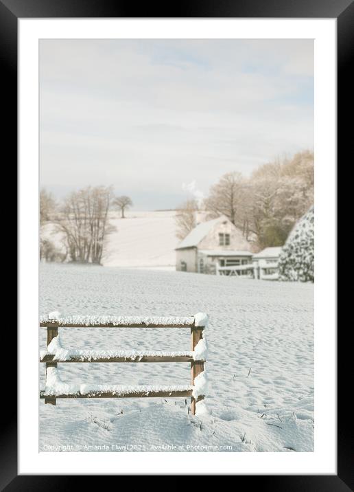 Snow Covered Fence Framed Mounted Print by Amanda Elwell