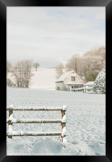 Snow Covered Fence Framed Print by Amanda Elwell