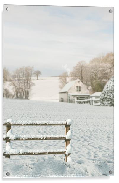 Snow Covered Fence Acrylic by Amanda Elwell