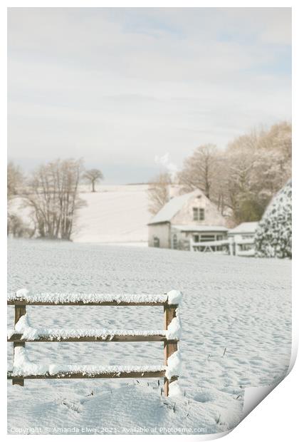 Snow Covered Fence Print by Amanda Elwell