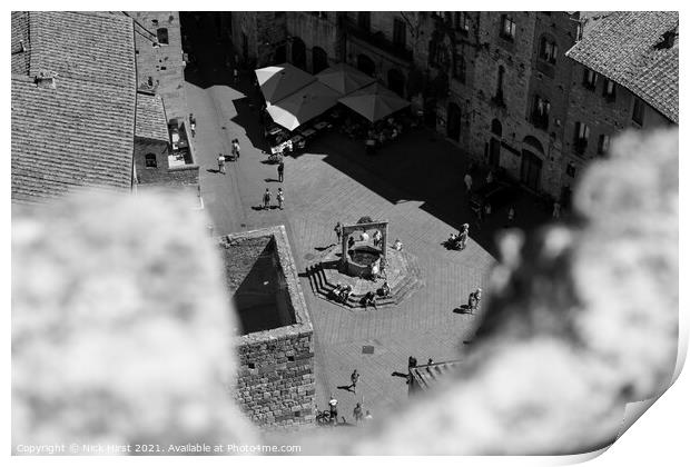 Looking down on San Gimignano Print by Nick Hirst