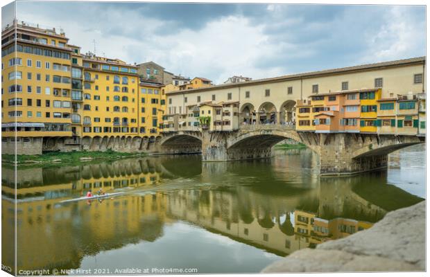 Rowing under the Ponte Vecchio  Canvas Print by Nick Hirst