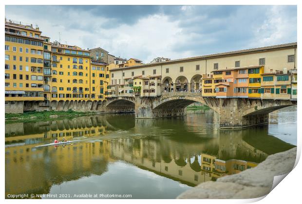 Rowing under the Ponte Vecchio  Print by Nick Hirst