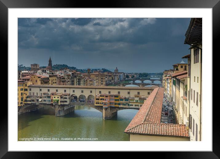 Ponte Vecchio under a Stormy Sky Framed Mounted Print by Nick Hirst