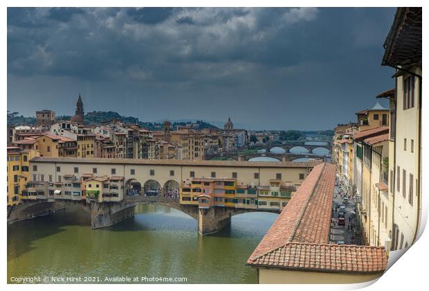 Ponte Vecchio under a Stormy Sky Print by Nick Hirst