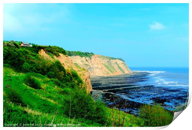 Coastline looking North from Robin Hoods bay Yorkshire. Print by john hill