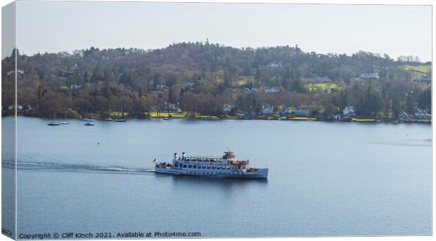 Lake Windermere MV Teal cruising Canvas Print by Cliff Kinch