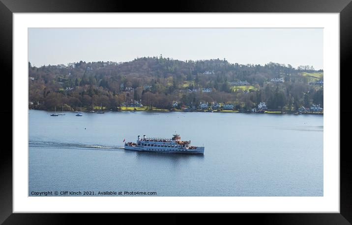 Lake Windermere MV Teal cruising Framed Mounted Print by Cliff Kinch