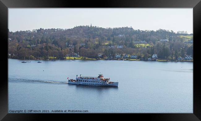Lake Windermere MV Teal cruising Framed Print by Cliff Kinch
