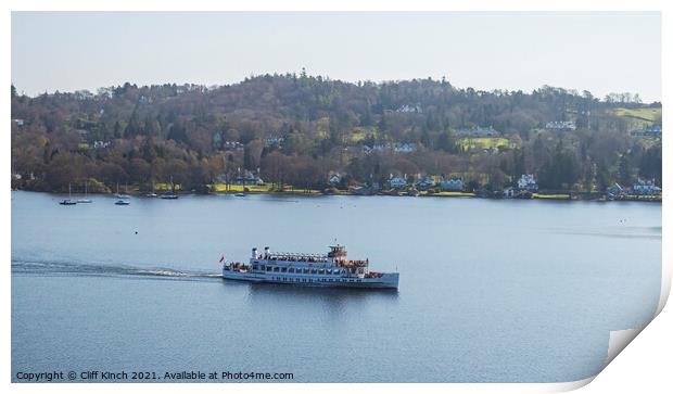 Lake Windermere MV Teal cruising Print by Cliff Kinch