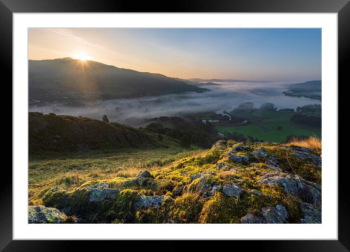 Sunrise over Wansfell Pike next to Lake Windermere Framed Mounted Print by John Finney