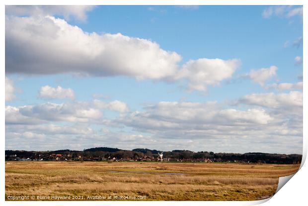 Norfolk sky looking towards Cley windmill Print by Elaine Hayward