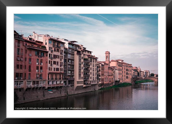 Beautiful Italian buildings over a river in Florence Framed Mounted Print by Mihajlo Madzarevic