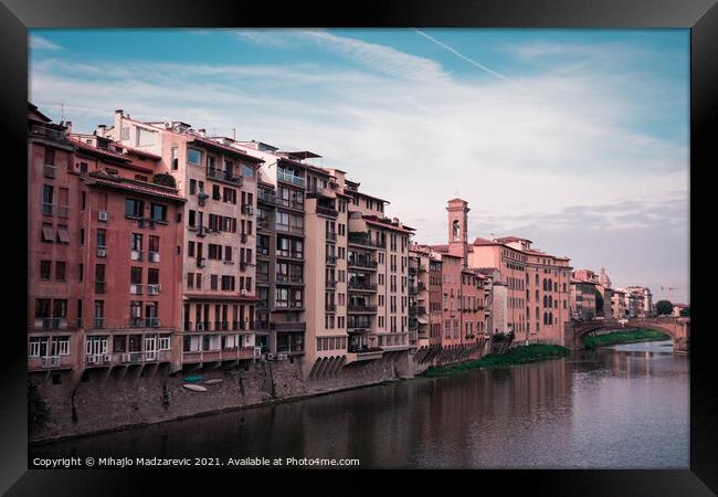 Beautiful Italian buildings over a river in Florence Framed Print by Mihajlo Madzarevic