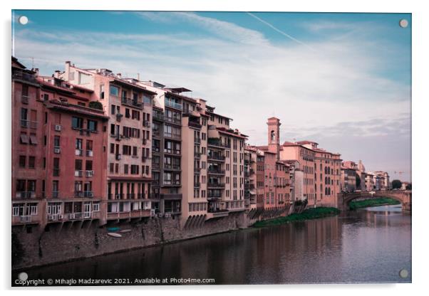Beautiful Italian buildings over a river in Florence Acrylic by Mihajlo Madzarevic