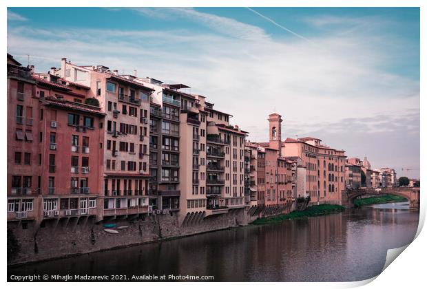Beautiful Italian buildings over a river in Florence Print by Mihajlo Madzarevic