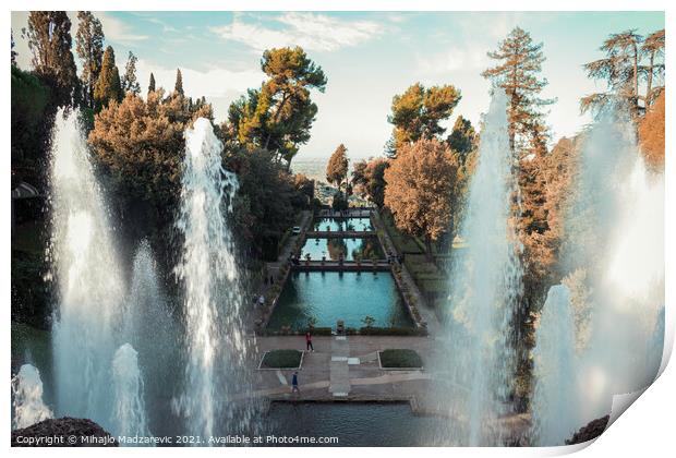Beautiful nature park with water canons in Tivoli  Print by Mihajlo Madzarevic