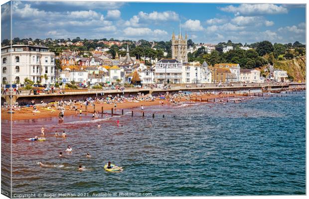 Red Sands, Church Tower, and Seafront Canvas Print by Roger Mechan