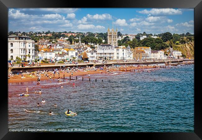 Red Sands, Church Tower, and Seafront Framed Print by Roger Mechan