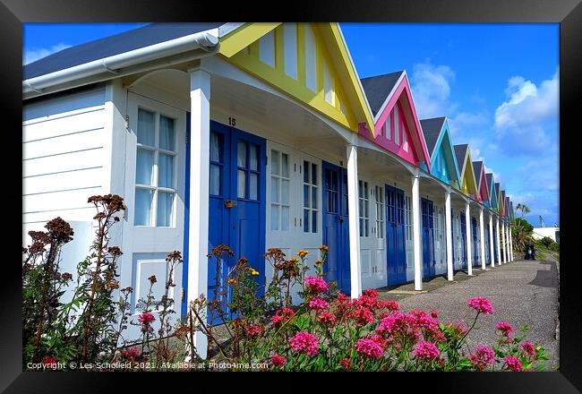 Beach huts  in weymouth  Framed Print by Les Schofield