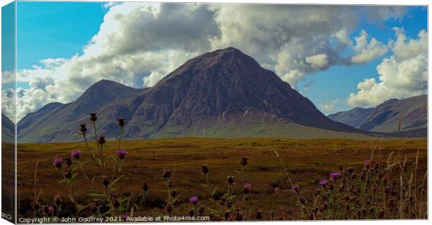 Buachaille Etive Mòr Wildflowers Canvas Print by John Godfrey Photography