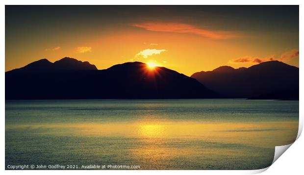 Two Lochs Sunset Print by John Godfrey Photography
