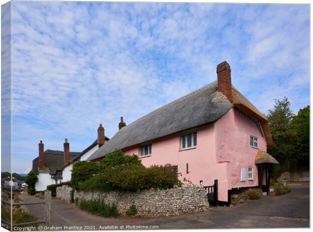 Otterton Pink Thatched Cottage, Devon Canvas Print by Graham Prentice