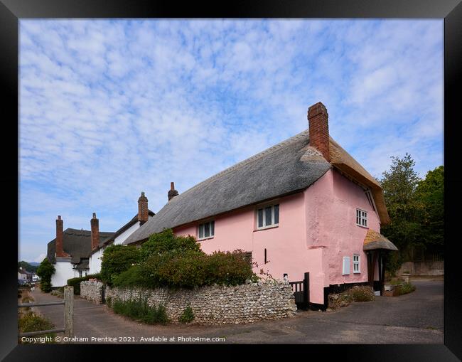 Otterton Pink Thatched Cottage, Devon Framed Print by Graham Prentice