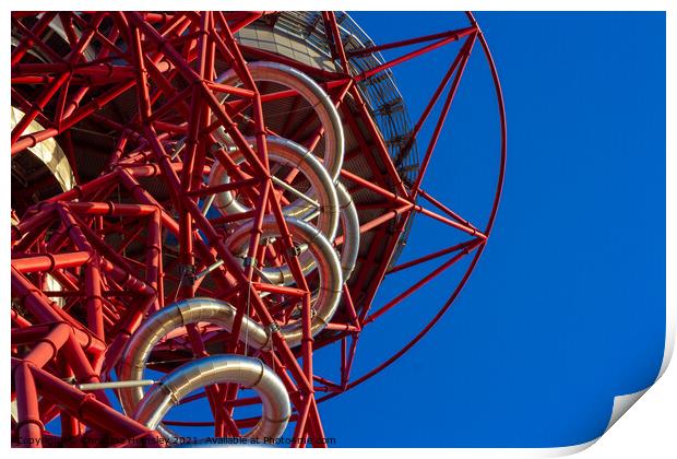 View up to the observation deck of the Orbit Tower, London Print by Christina Hemsley