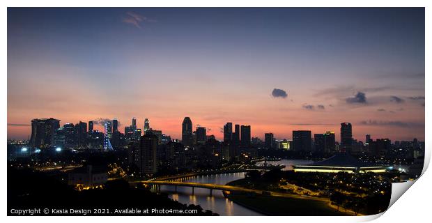 Singapore Skyline at Dusk Print by Kasia Design