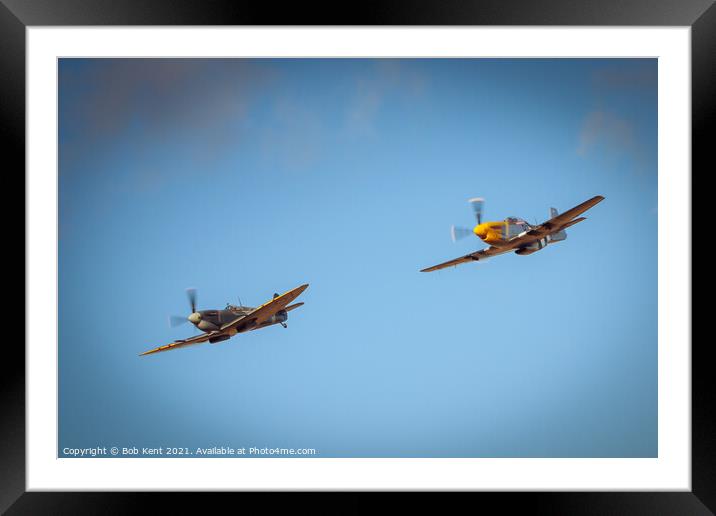 Spitfire and P-51 Mustang Framed Mounted Print by Bob Kent