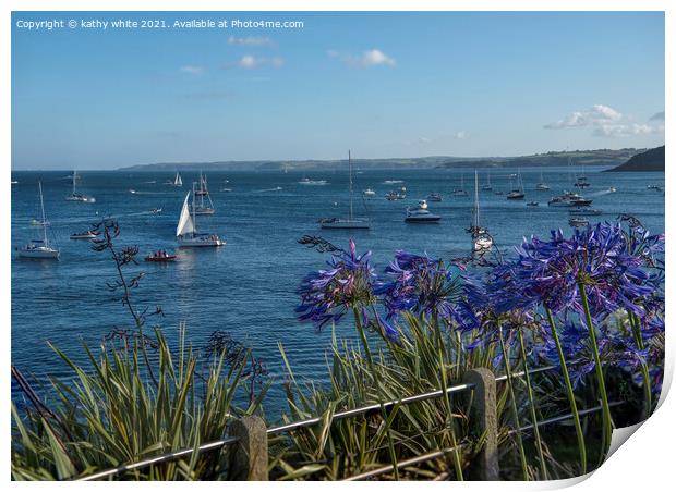 Sailing in Falmouth Cornwall Print by kathy white