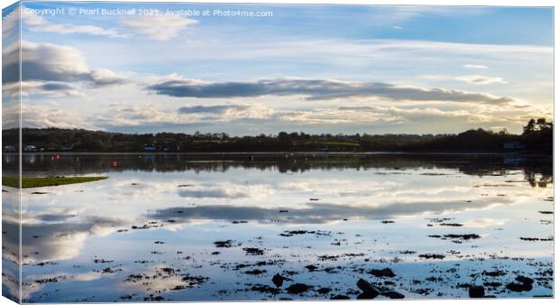 Seascape Cloud Reflections in Calm Sea Anglesey Canvas Print by Pearl Bucknall