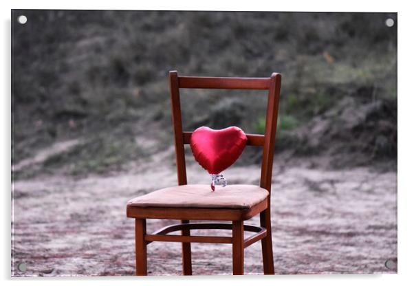 Red heart on the chair Acrylic by Stan Lihai