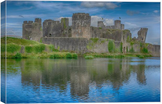 Caerphilly Castle Reflections Canvas Print by Steve Purnell