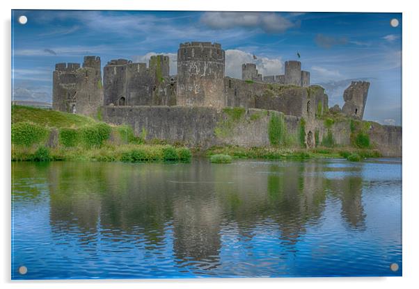 Caerphilly Castle Reflections Acrylic by Steve Purnell