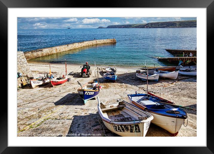 Serene Sennen Cove Harbour Framed Mounted Print by Roger Mechan