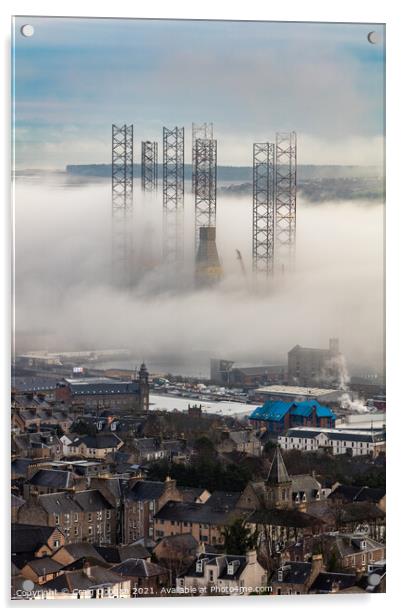 Fog Smothered Dundee Docks Acrylic by Craig Doogan