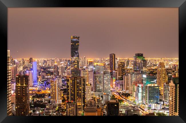 Bangkok Metropolis Thailand Asia, view to the cityscape in the Night Framed Print by Wilfried Strang