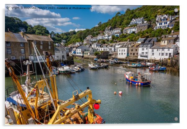 Polperro Harbour Cornwall Acrylic by RICHARD MOULT