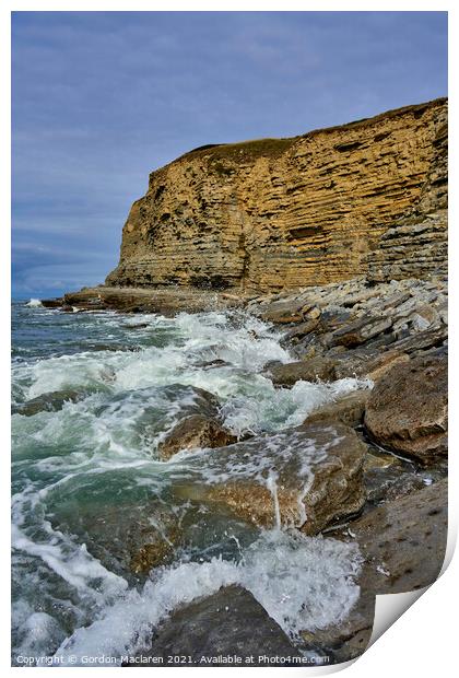 Waves crashing on on the rocks at Southerndown Print by Gordon Maclaren