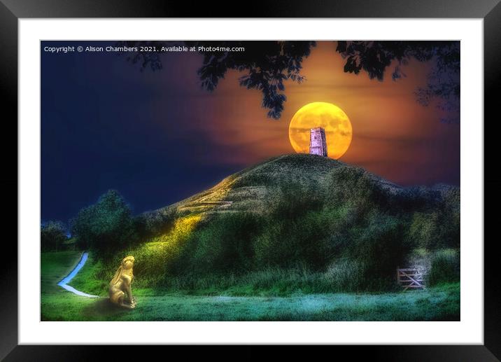 Moon Gazing Hare At Glastonbury Tor Framed Mounted Print by Alison Chambers