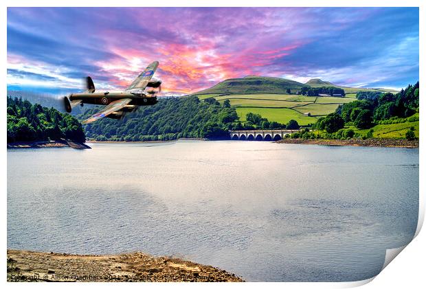 Lancaster Bomber Ladybower Flypast Print by Alison Chambers